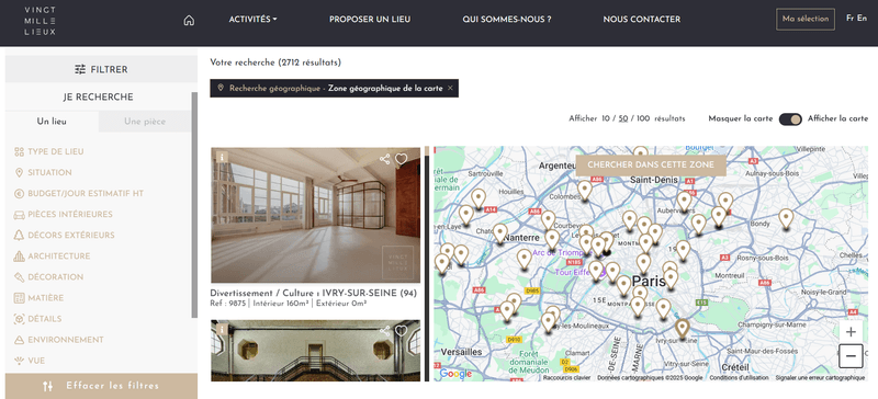 Capture d'écran de la recherche cartographique